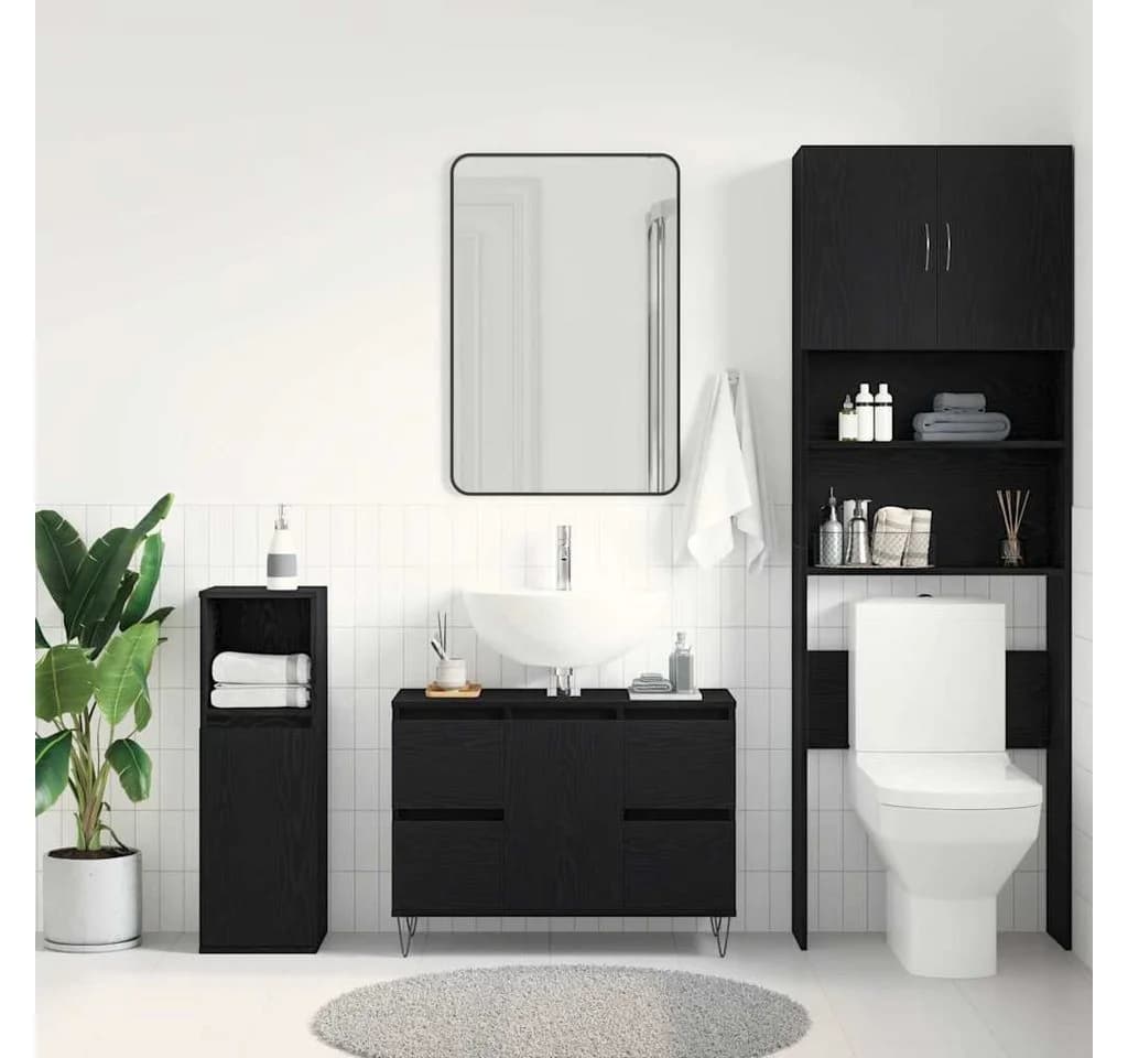 vidaXL Badezimmerspiegelschrank Waschbeckenschrank Schwarz Eichen-Optik - Bild 4