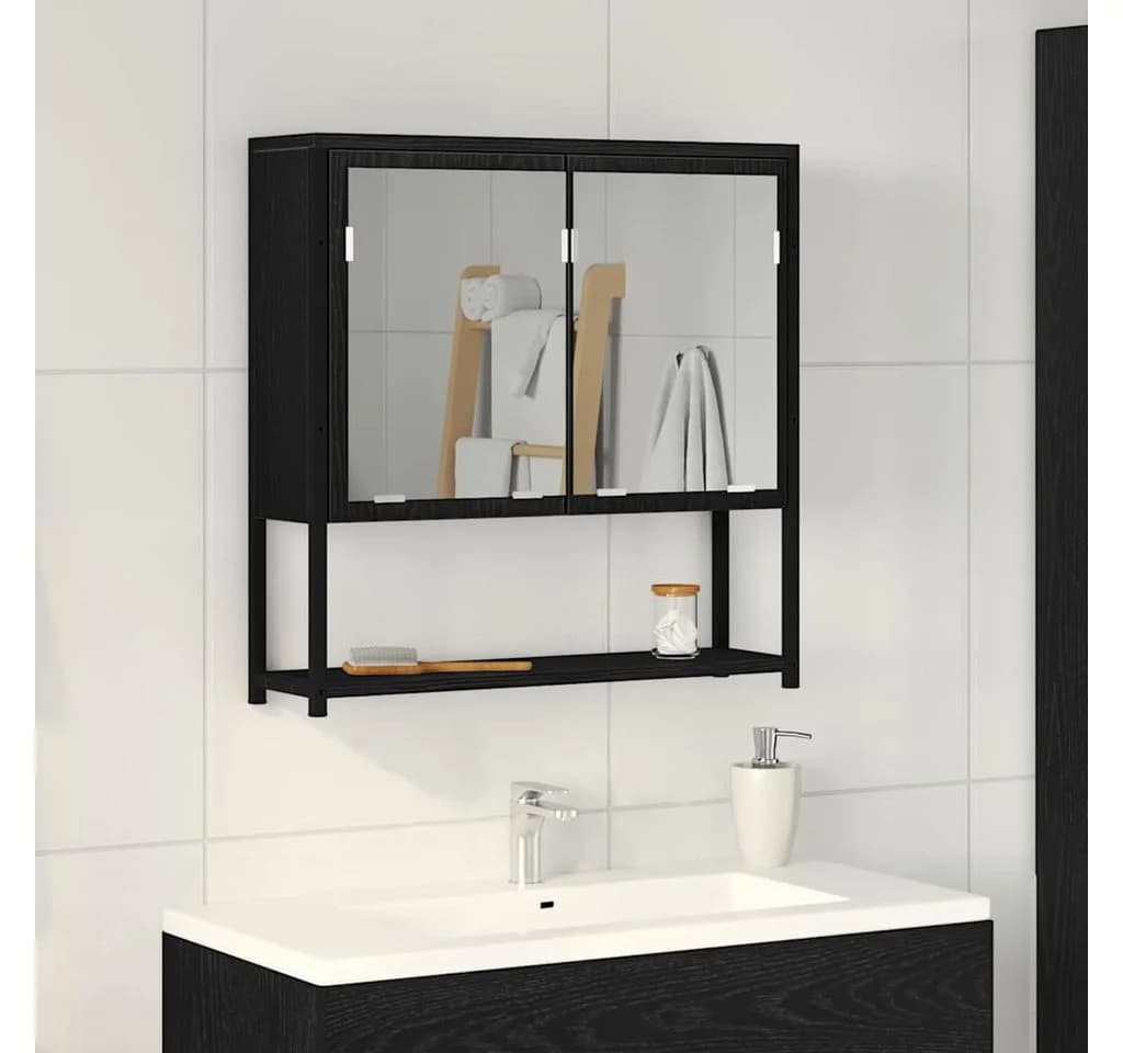 vidaXL Badezimmerspiegelschrank Schwarz Eichen-Optik 60x16x60 cm