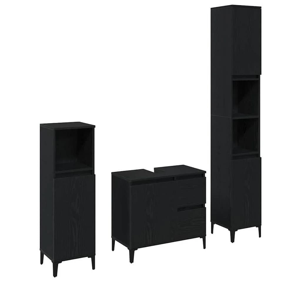 vidaXL Badezimmer-Set Wandmontiert 3 pcs Schwarz Eichen-Optik - Bild 2