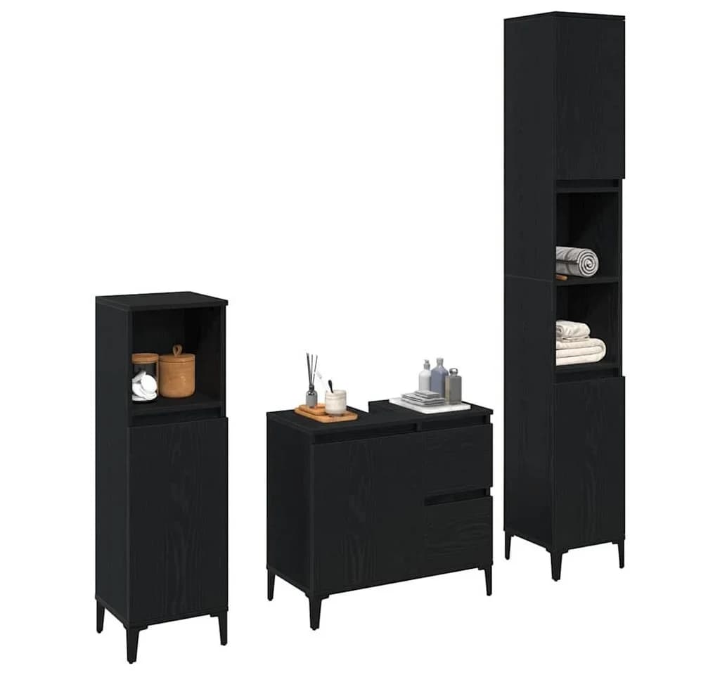 vidaXL Badezimmer-Set Wandmontiert 3 pcs Schwarz Eichen-Optik - Bild 3