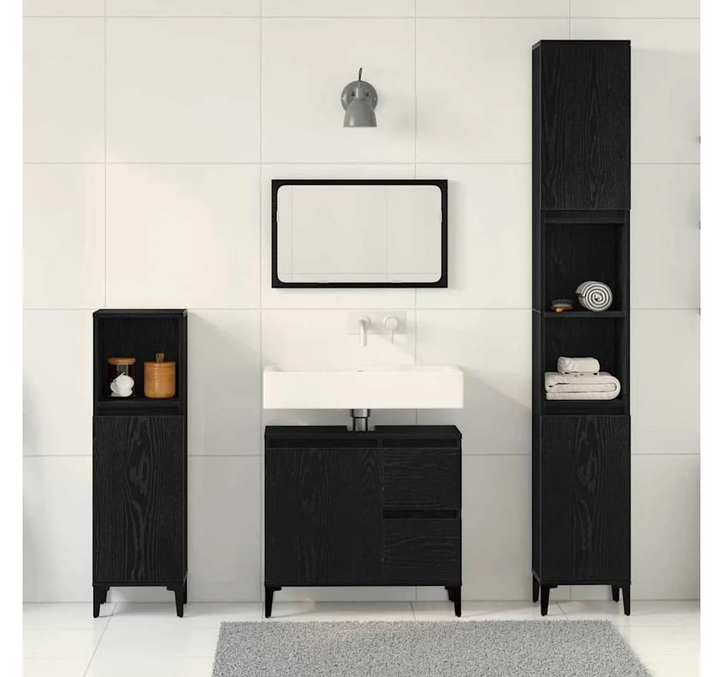 vidaXL Badezimmer-Set Wandmontiert 3 pcs Schwarz Eichen-Optik - Bild 4