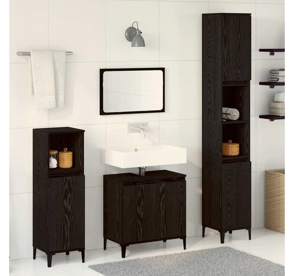 vidaXL Badezimmermöbel-Set 3-tlg. Wandmontiert Schwarz Eichen-Optik