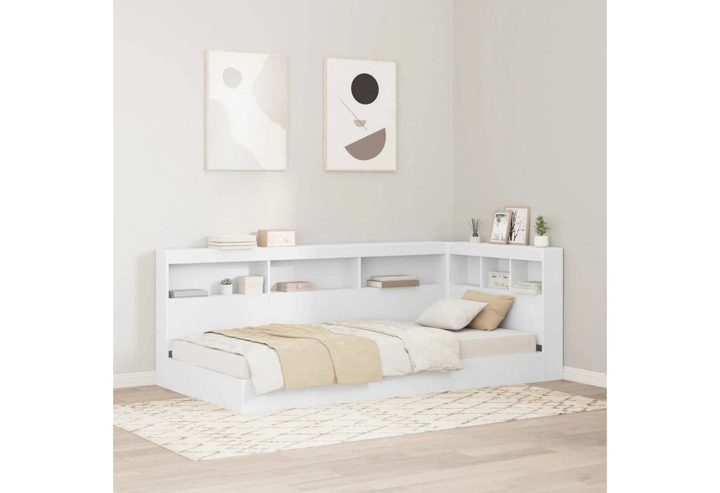 vidaXL Bett Aufbewahrungskopfteil Weiß Holzwerkstoff mit Ladestation