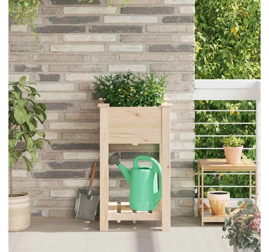 vidaXL Blumentopf Garten-Pflanzgefäß Beige mit Regal