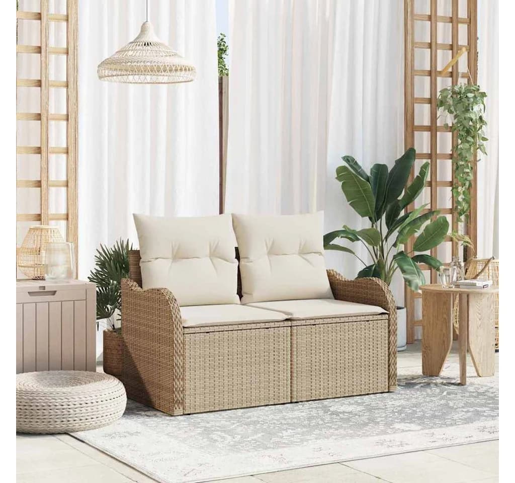 vidaXL Gartensofa Beige Poly-Rattan mit Kissen