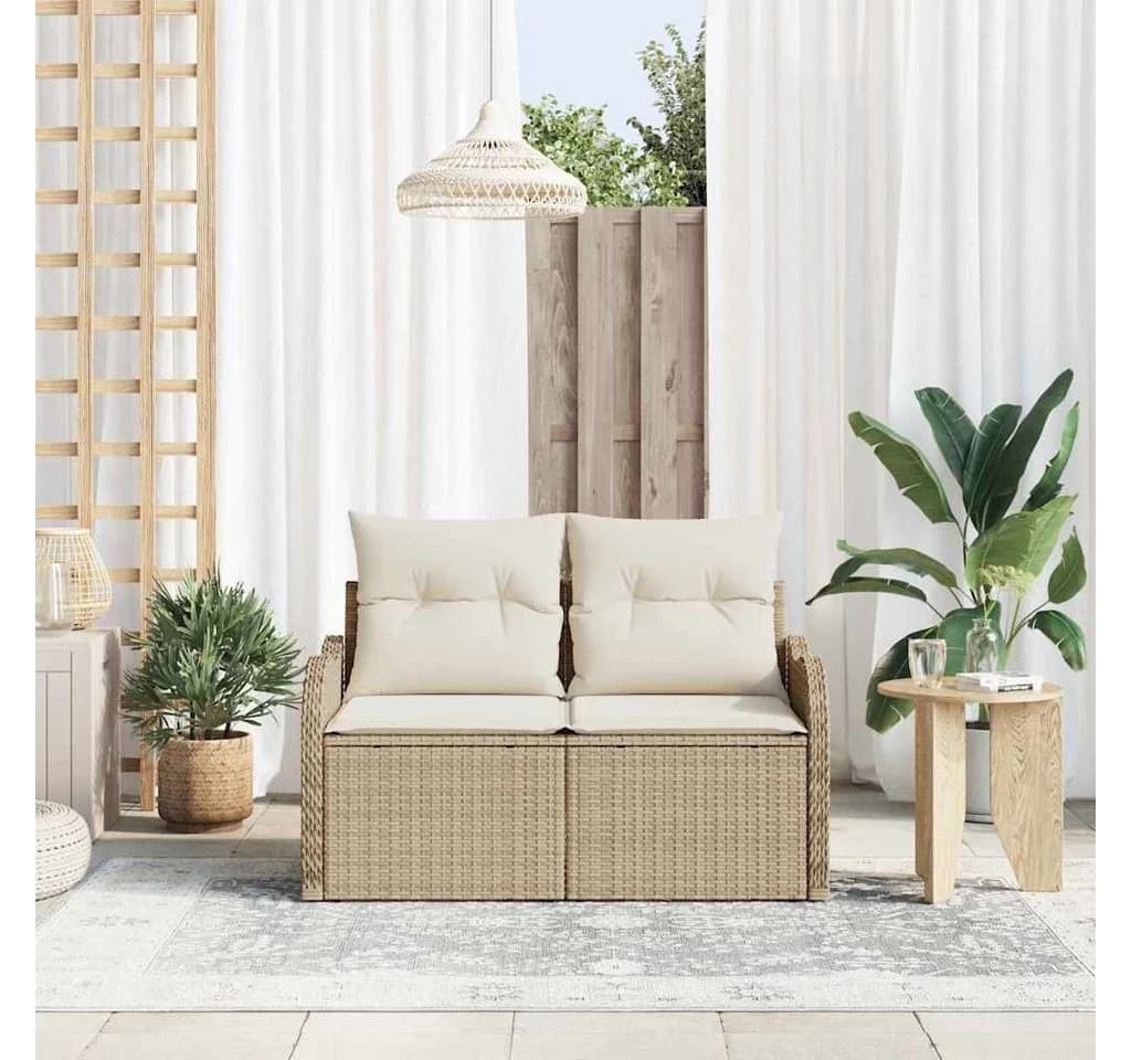 vidaXL Gartensofa Beige Poly-Rattan mit Kissen - Bild 3