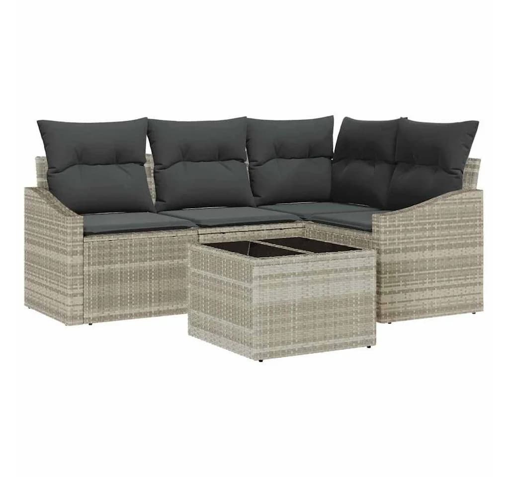vidaXL Gartenlounge-Set 5-tlg. Hellgrau Poly-Rattan mit Kissen - Bild 2