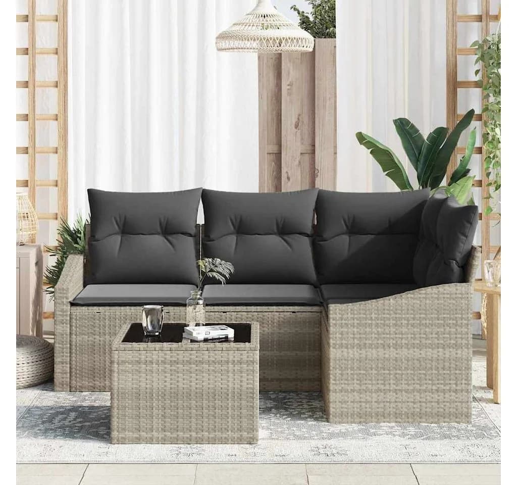 vidaXL Gartenlounge-Set 5-tlg. Hellgrau Poly-Rattan mit Kissen - Bild 3