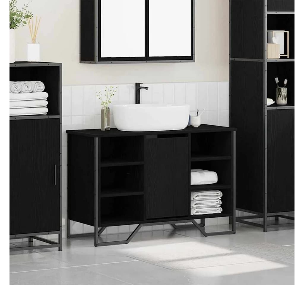 vidaXL Waschtischunterschrank Schwarz Eichen-Optik mit 6 Regalen - Bild 4