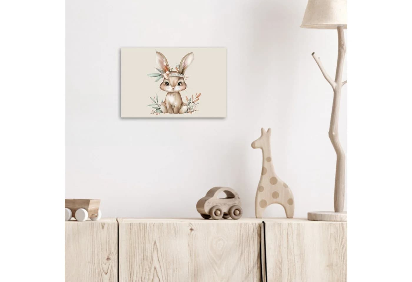 OneMillionCanvasses® Leinwandbild Hase - Tier - Bohème - Pastellfarben, Fotodruck (1 St), Kinderzimmer Deko, Mädchen und Jungen Bilder 30x20 cm - Bild 5