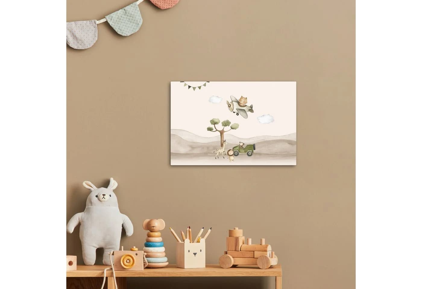OneMillionCanvasses® Leinwandbild Wilde Tiere - Safari - Aquarell - Flugzeug Fotodruck