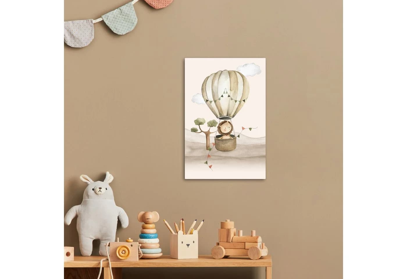 OneMillionCanvasses® Leinwandbild Löwe Heißluftballon Aquarell