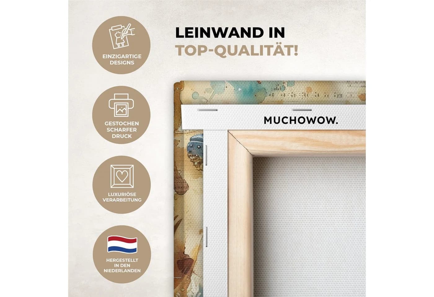 OneMillionCanvasses® Leinwandbild Vintage Wal Aquarell Blau Meerestiere Fotodruck