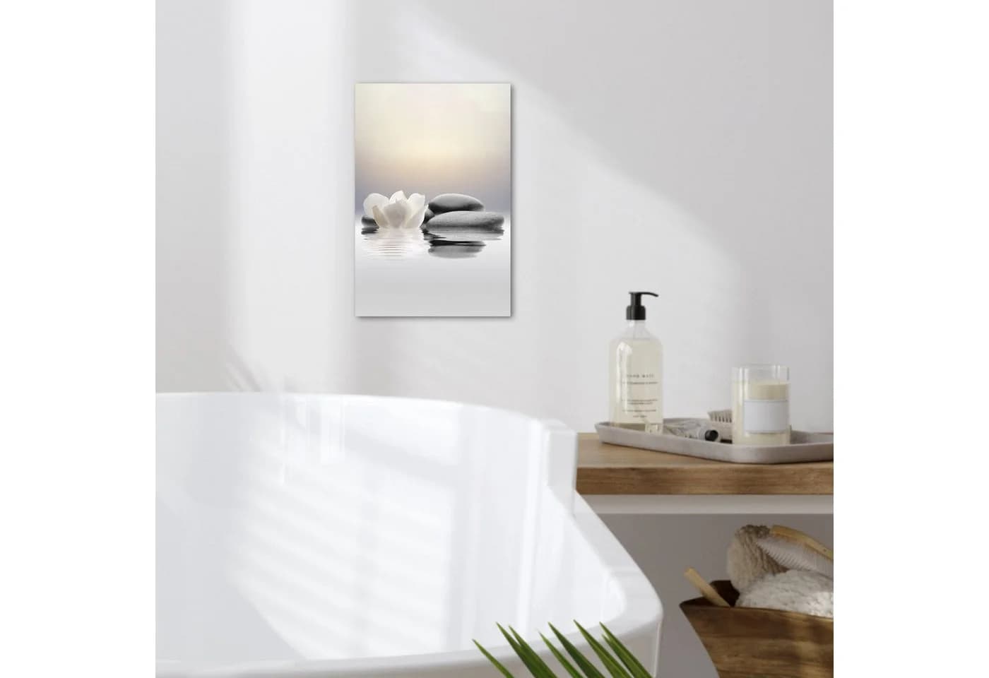OneMillionCanvasses® Leinwandbild Zen Steine Lotus Weiß 20x30 cm - Bild 3