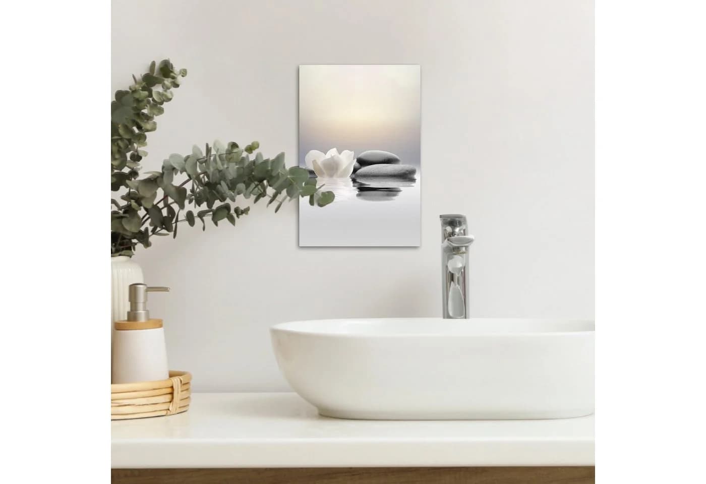 OneMillionCanvasses® Leinwandbild Zen Steine Lotus Weiß 20x30 cm - Bild 4