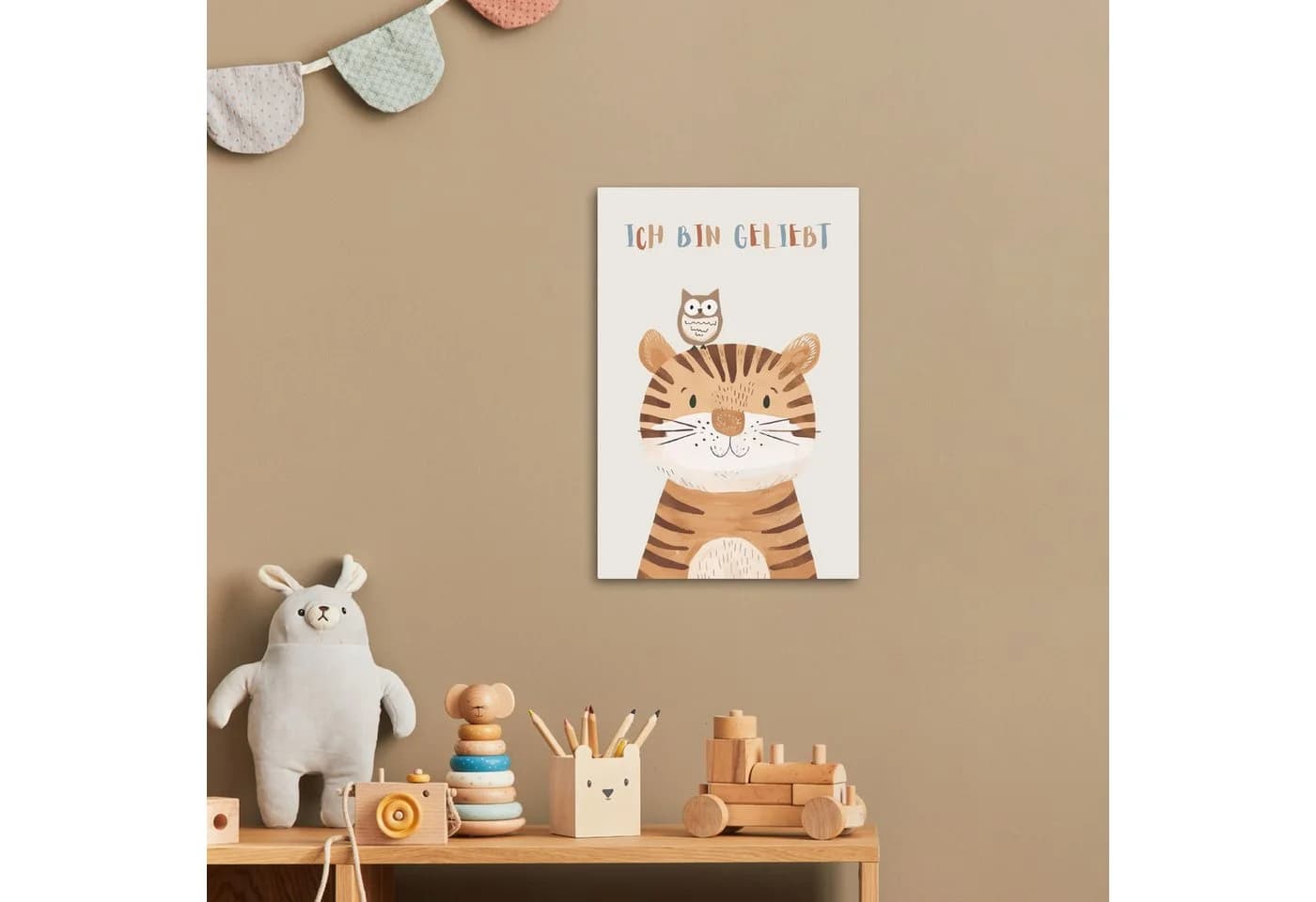 OneMillionCanvasses® Leinwandbild Tiger & Eule Beige Motiv - Bild 3