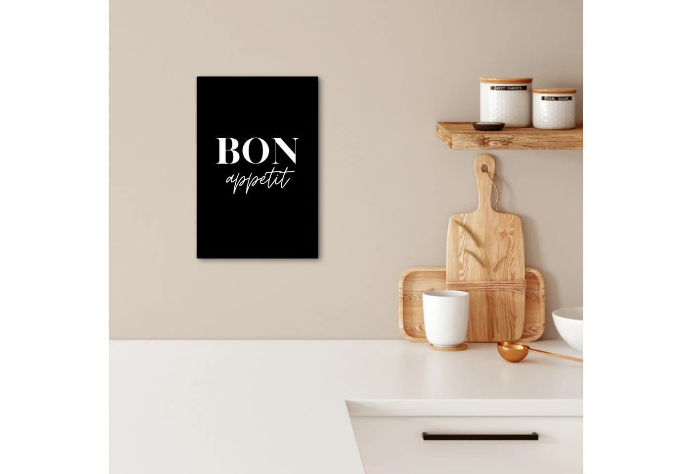 OneMillionCanvasses® Leinwandbild Bon appétit Spruch Schwarz Fotodruck 20x30 cm