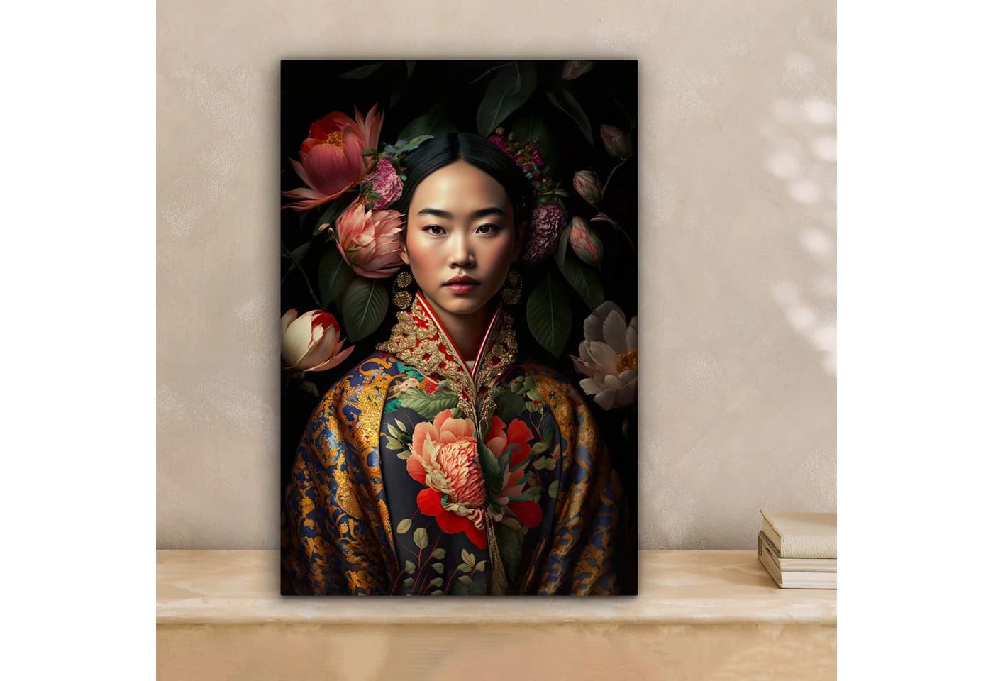 OneMillionCanvasses® Leinwandbild Frau Asiatisch Kimono Blumen Porträt