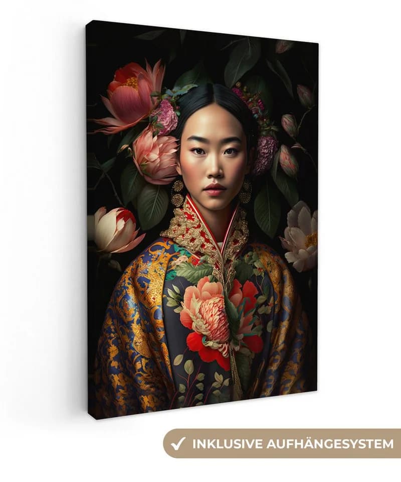 OneMillionCanvasses® Leinwandbild Frau Asiatisch Kimono Blumen Porträt - Bild 2