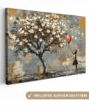 OneMillionCanvasses® Leinwandbild Banksy-Stil Baum Balloon Girl Grau Gold Bild 2
