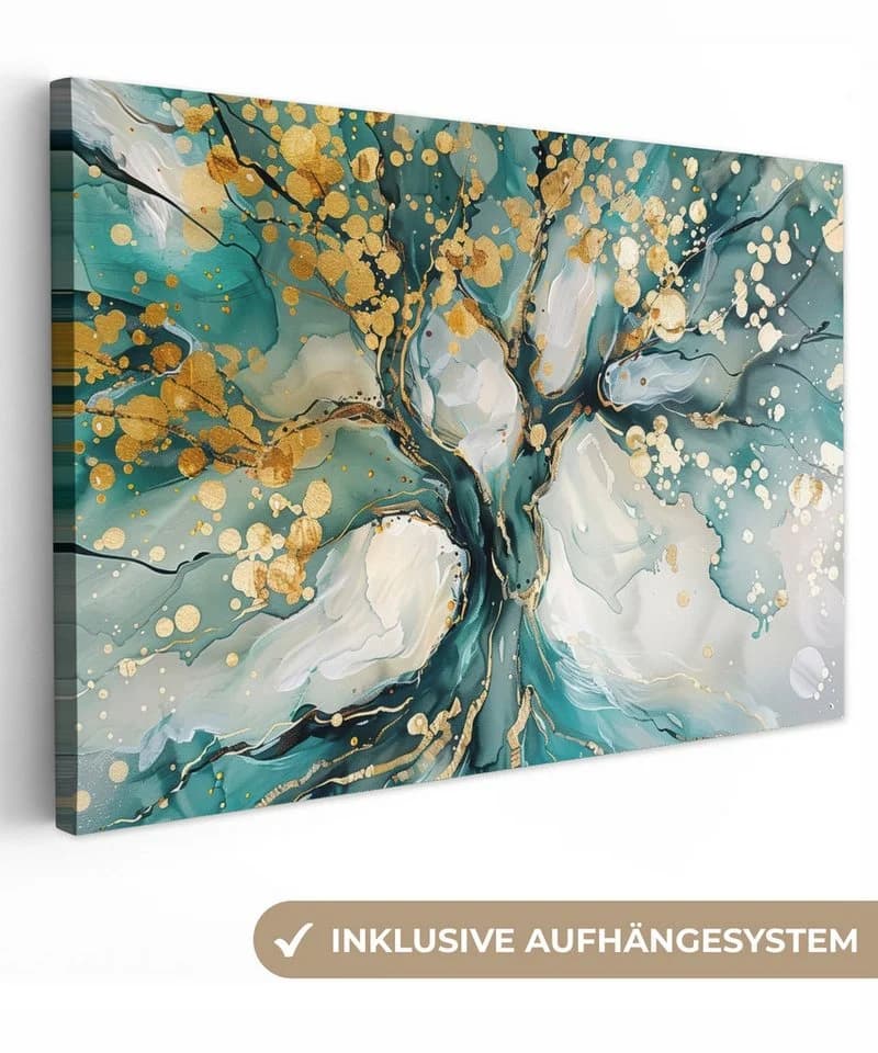 OneMillionCanvasses® Leinwandbild Baum Türkis Gold Modern - Bild 2