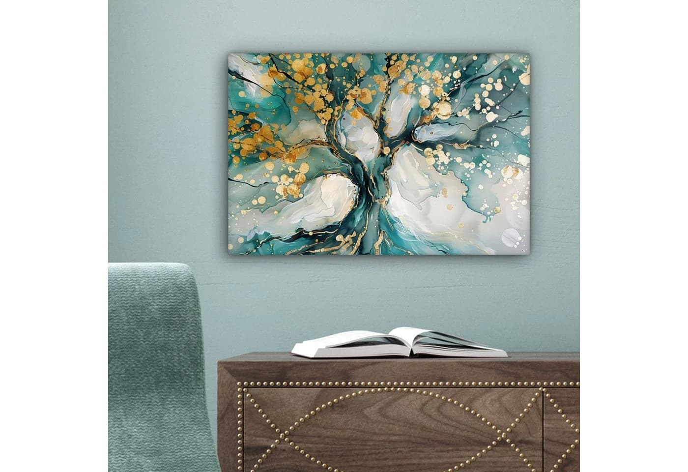 OneMillionCanvasses® Leinwandbild Baum Türkis Gold Modern - Bild 5