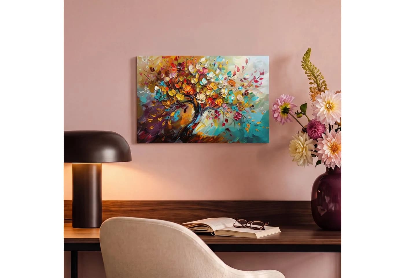 OneMillionCanvasses® Leinwandbild Baum Abstrakt Farbenfroh Blumen Fotodruck - Bild 4