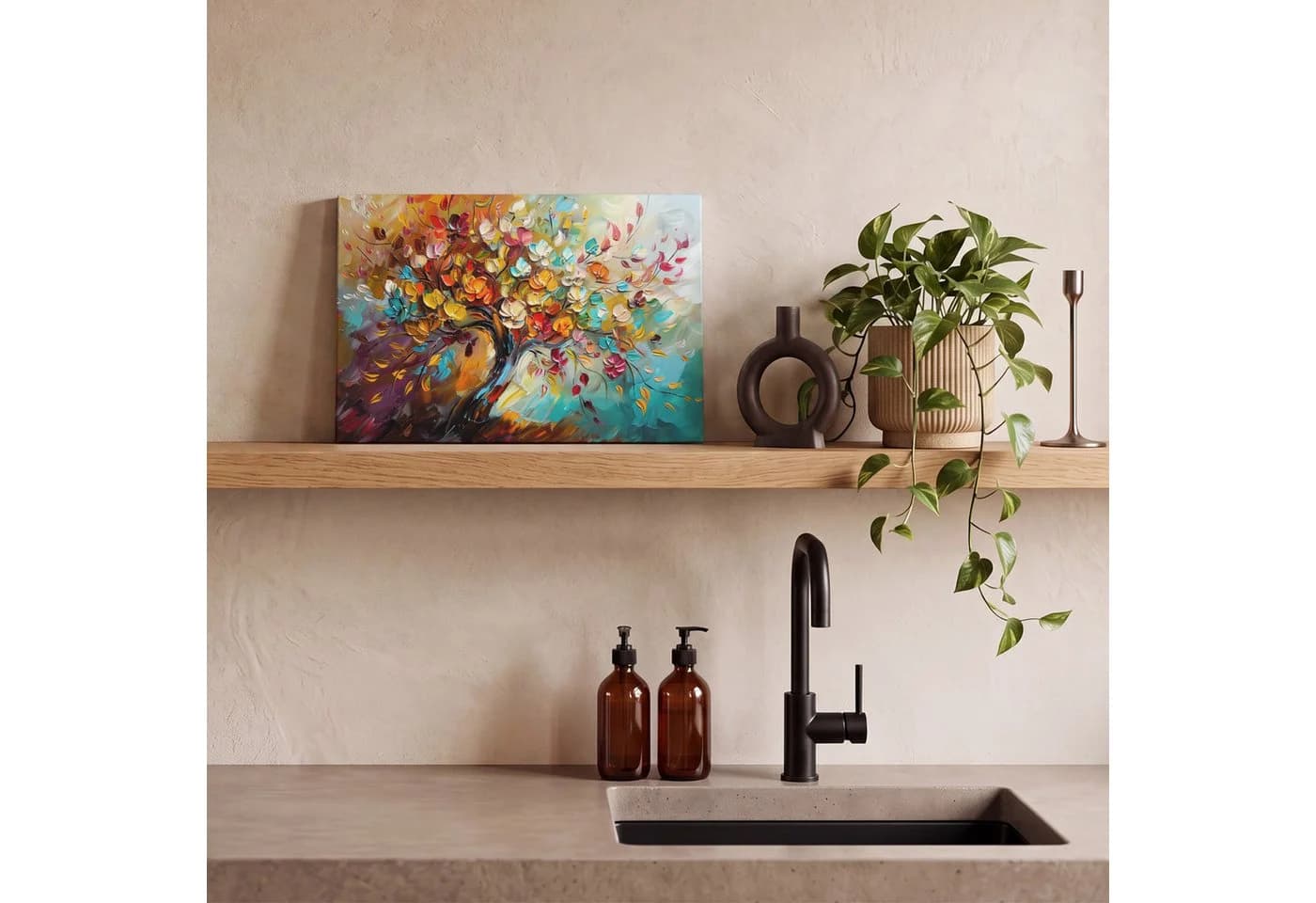 OneMillionCanvasses® Leinwandbild Baum Abstrakt Farbenfroh Blumen Fotodruck - Bild 5