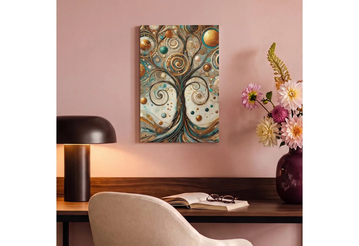OneMillionCanvasses® Leinwandbild Lebensbaum Abstrakt Modern Beige Gold Blau - Bild 4