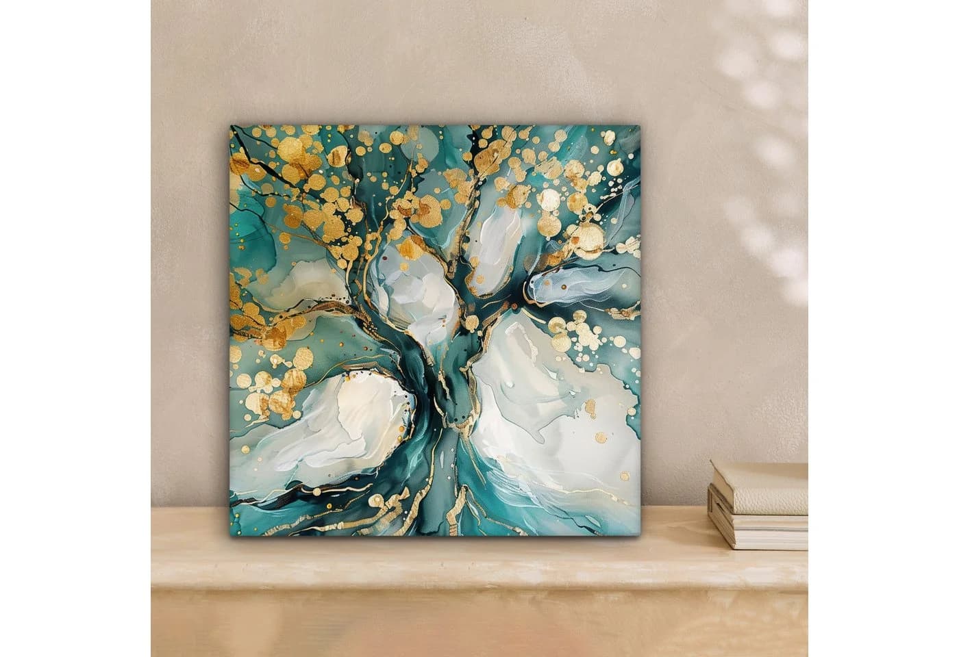 OneMillionCanvasses® Leinwandbild Baum Türkis Gold Modern