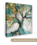 OneMillionCanvasses® Leinwandbild Baum Türkis Gold Modern Bild 2