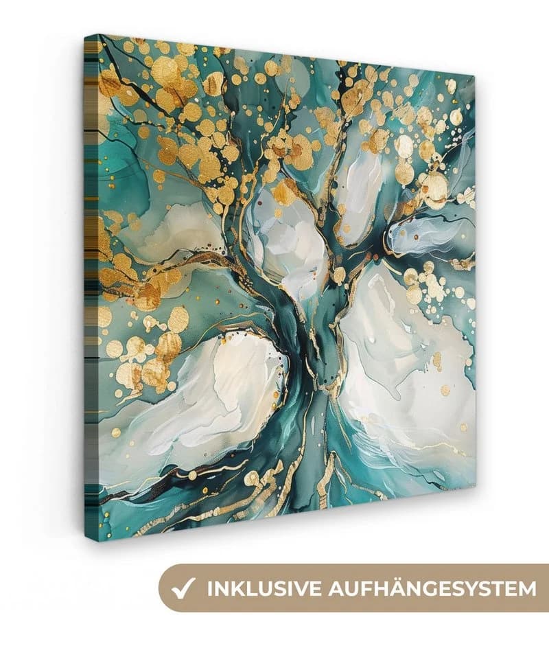 OneMillionCanvasses® Leinwandbild Baum Türkis Gold Modern - Bild 2