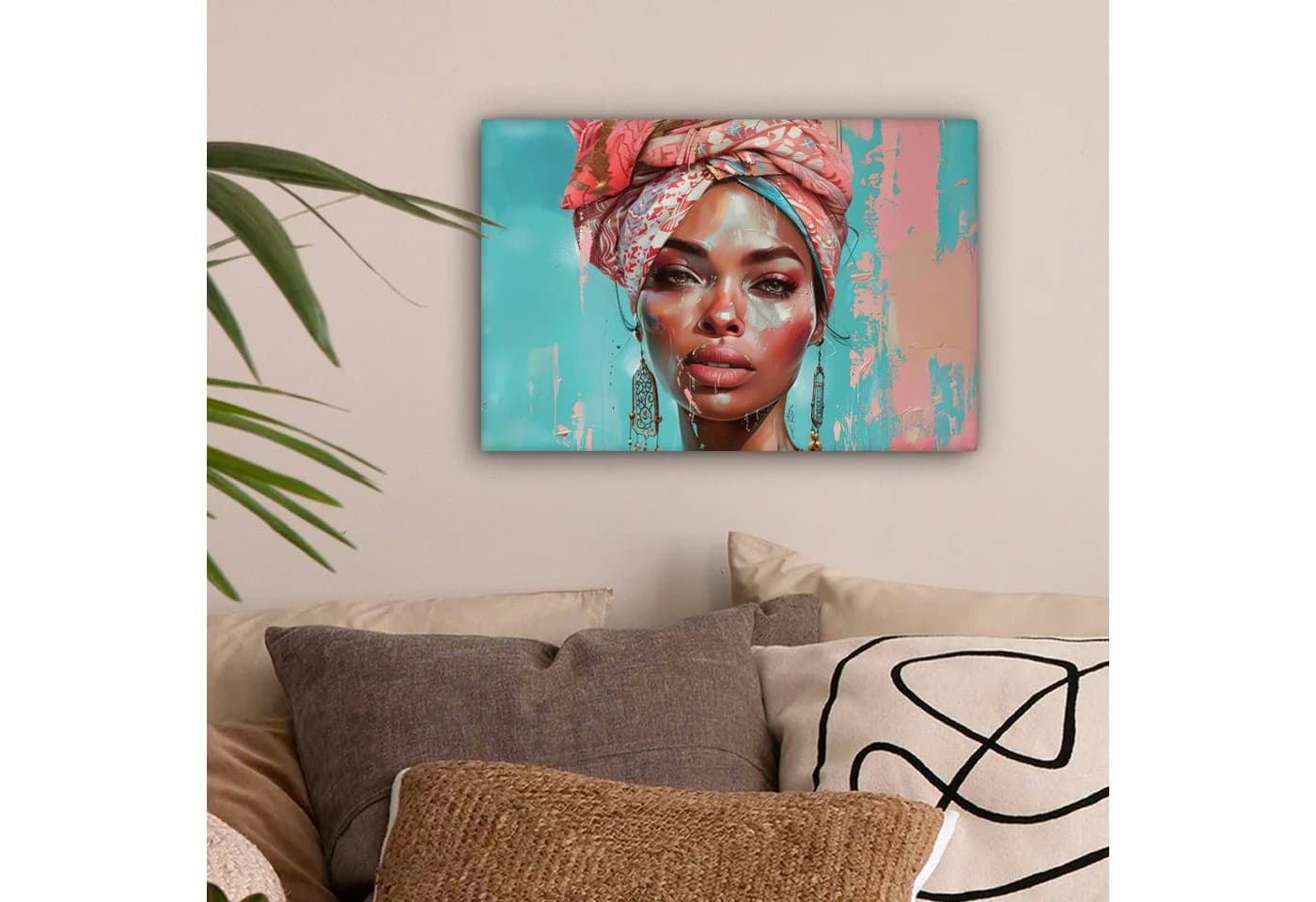 OneMillionCanvasses® Leinwandbild Frau Porträt Blau Rosa Modern