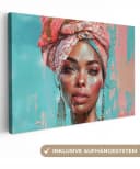 OneMillionCanvasses® Leinwandbild Frau Porträt Blau Rosa Modern Bild 2