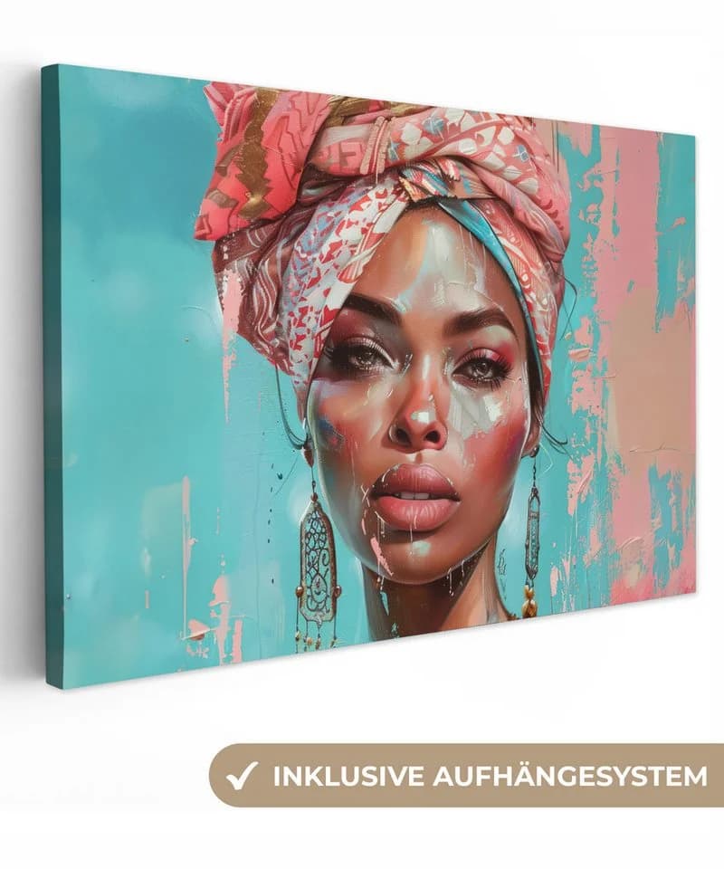 OneMillionCanvasses® Leinwandbild Frau Porträt Blau Rosa Modern - Bild 2