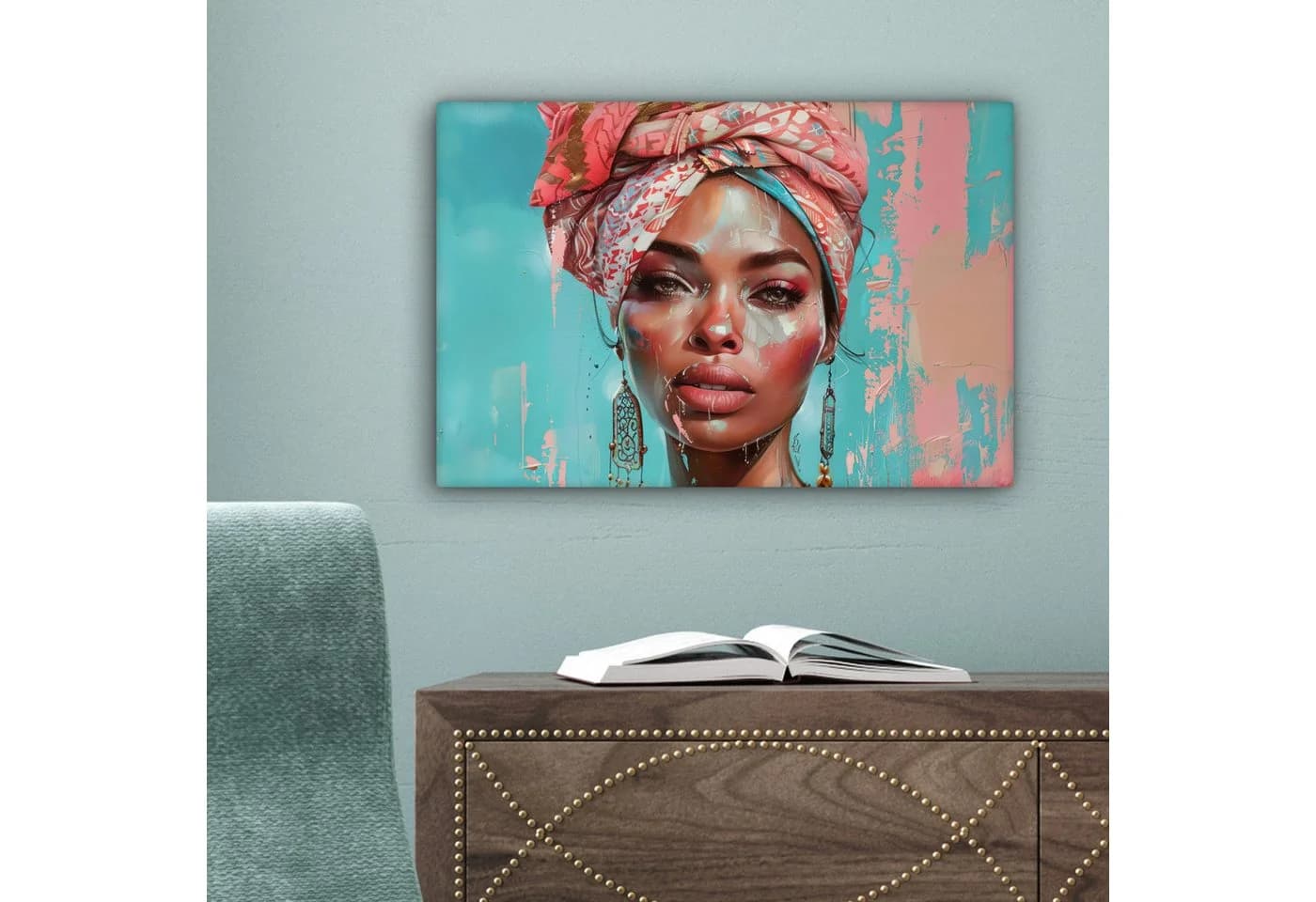 OneMillionCanvasses® Leinwandbild Frau Porträt Blau Rosa Modern - Bild 5