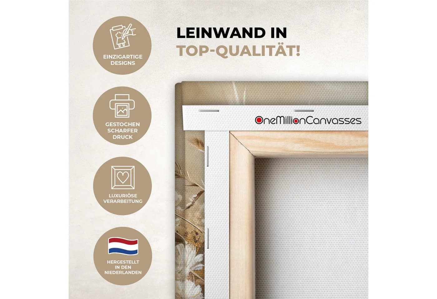 OneMillionCanvasses® Leinwandbild Blumen - Vase - Stilleben - Beige - Bild 3