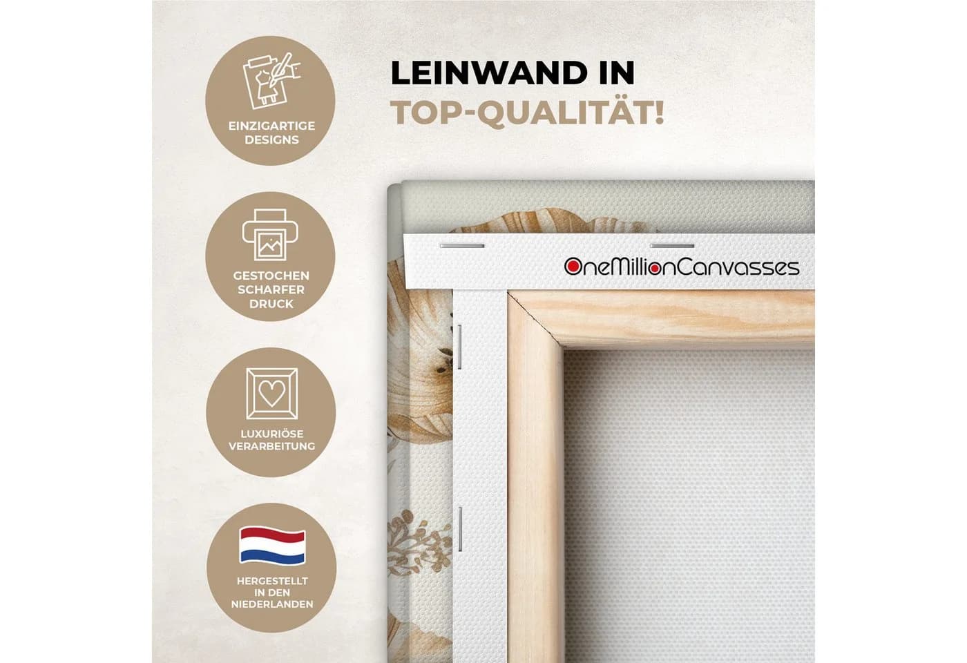 OneMillionCanvasses® Leinwandbild Blumen Beige Natur Illustration - Bild 3