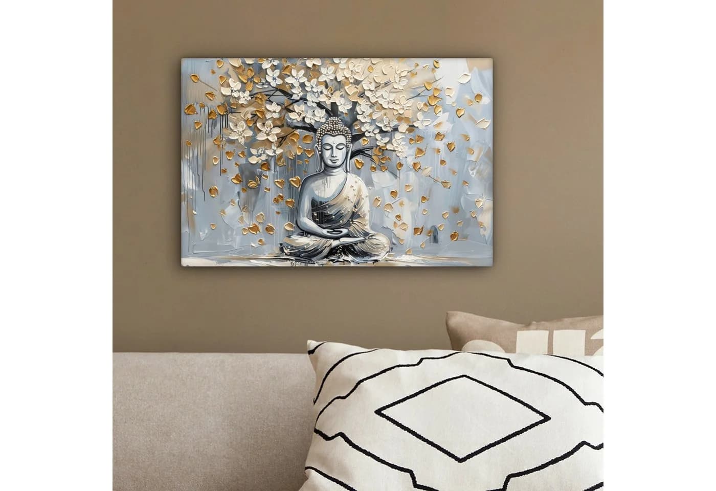 OneMillionCanvasses® Leinwandbild Buddha - Blumen - Baum - Gold - Modern - Bild 4