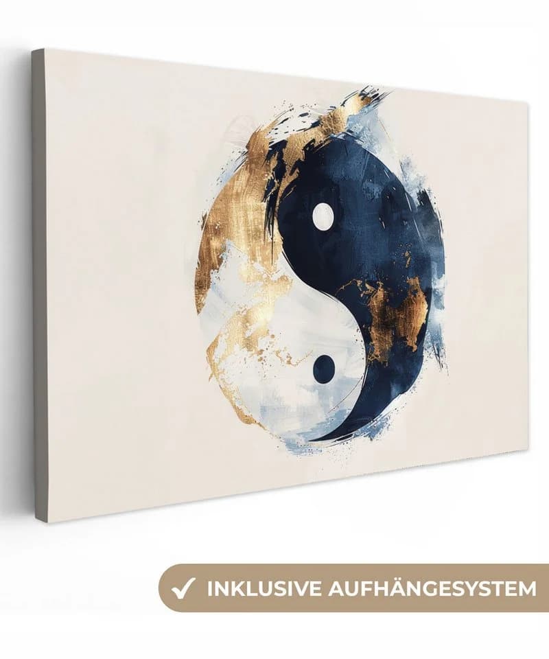 OneMillionCanvasses® Leinwandbild Yin Yang Abstrakt Schwarz Weiß Gold Fotodruck - Bild 2