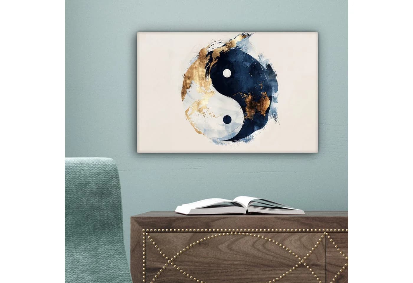 OneMillionCanvasses® Leinwandbild Yin Yang Abstrakt Schwarz Weiß Gold Fotodruck - Bild 5