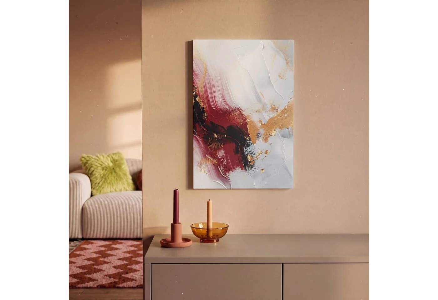 OneMillionCanvasses® Leinwandbild Rot - Abstrakt - Gold - Modern 20x30 cm