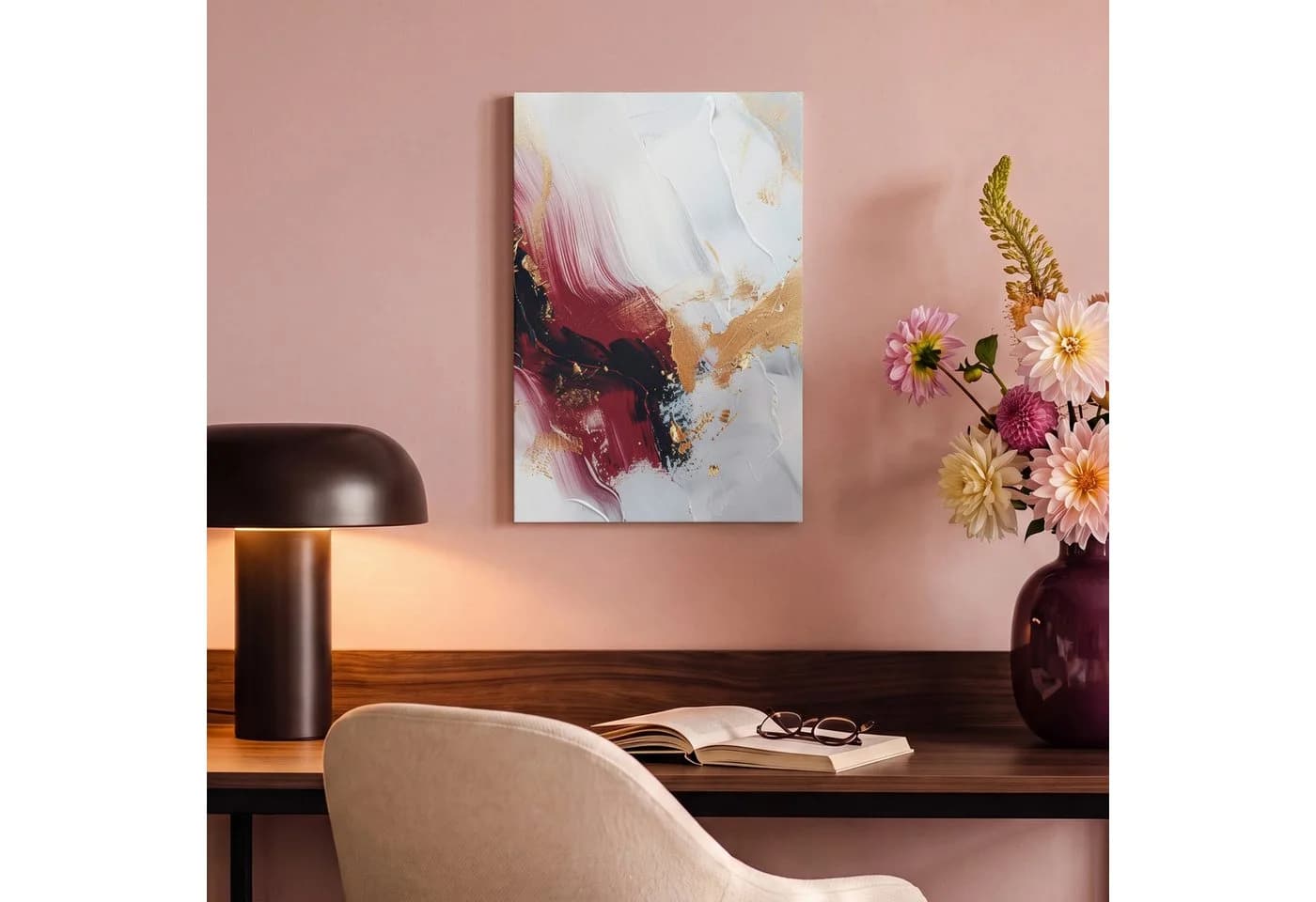 OneMillionCanvasses® Leinwandbild Rot - Abstrakt - Gold - Modern 20x30 cm - Bild 4