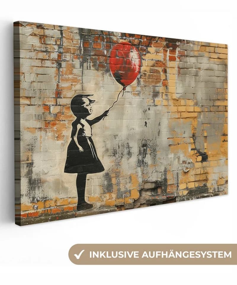 OneMillionCanvasses® Leinwandbild Graffiti - Banksy Style - Mädchen mit Luftballon - Bild 2