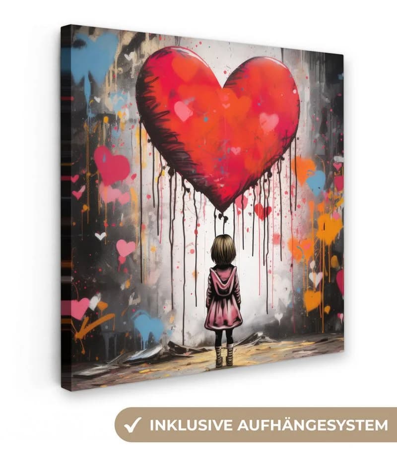 OneMillionCanvasses® Leinwandbild Mädchen Graffiti Herz Rot 20x20 cm - Bild 2