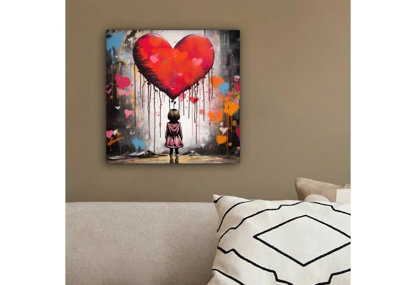 OneMillionCanvasses® Leinwandbild Mädchen Graffiti Herz Rot 20x20 cm - Bild 4
