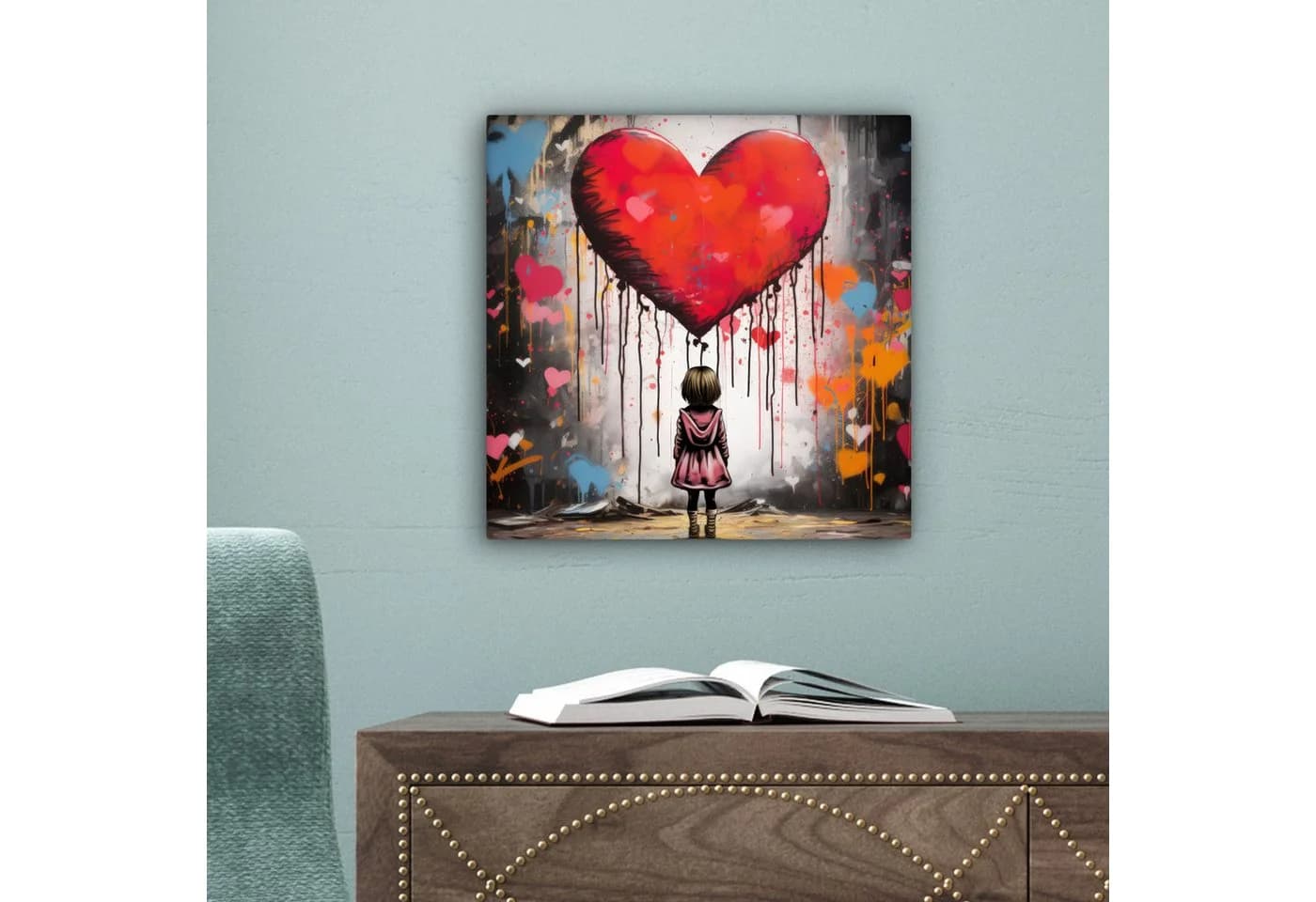 OneMillionCanvasses® Leinwandbild Mädchen Graffiti Herz Rot 20x20 cm - Bild 5