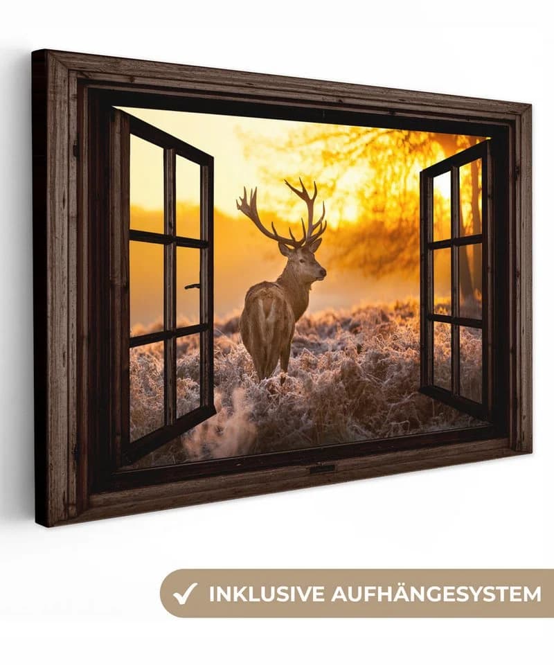 OneMillionCanvasses® Leinwandbild Hirsch Herbstwald 30x20 cm - Bild 2