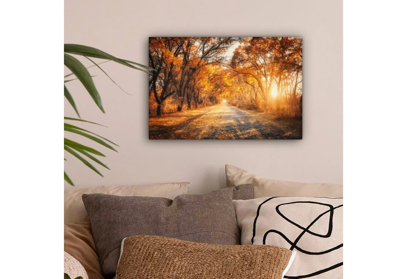 OneMillionCanvasses® Leinwandbild Wald Herbst Bäume Weg Natur 30x20 cm