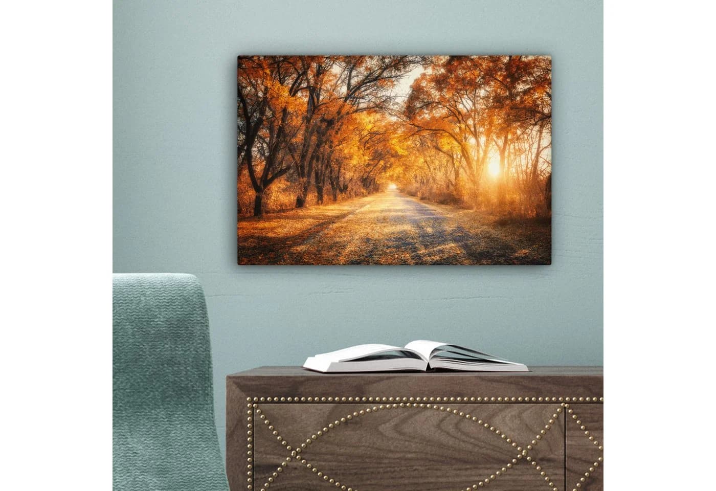 OneMillionCanvasses® Leinwandbild Wald Herbst Bäume Weg Natur 30x20 cm - Bild 5